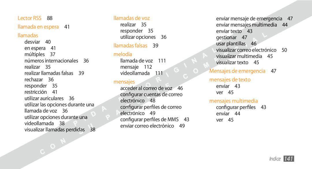 Samsung GT-S8530BAAFOP, GT-S8530BAAAMN Números internacionales 36 realizar , Llamada de voz 111 mensaje 112 videollamada  